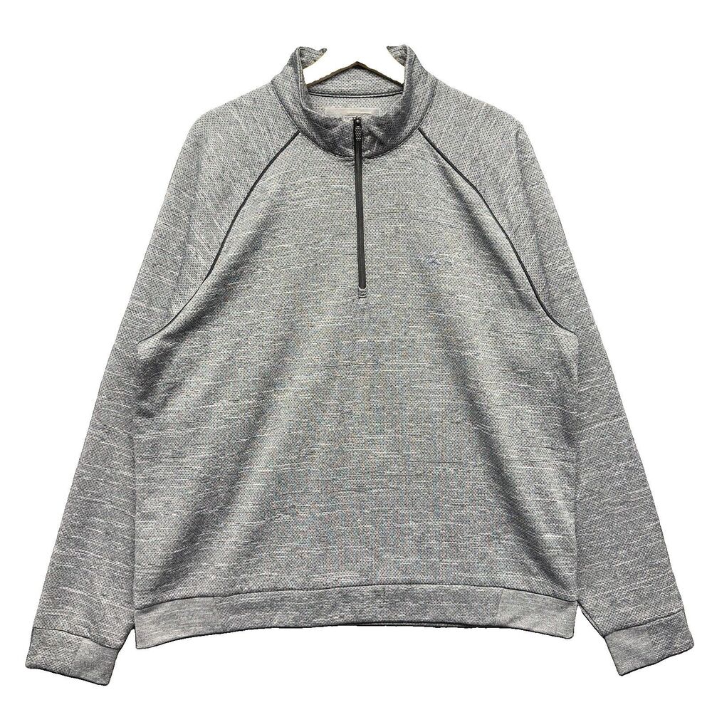 Mens Greg Norman Sz XL Gray Long Sleeve 1/4 Zip Pullover Shark Logo Golf Pro
